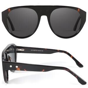 Modern Flat Top Tortoise Frame Dark Lens Oversized Polarized Sunglasses